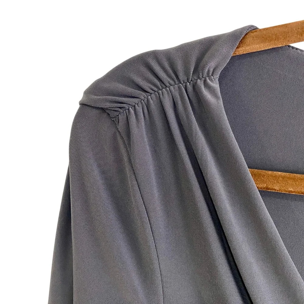 Lauren Ralph Lauren Gray Ruched‎ Faux Wrap Sheath Dress Size 8 3/4 Sleeve